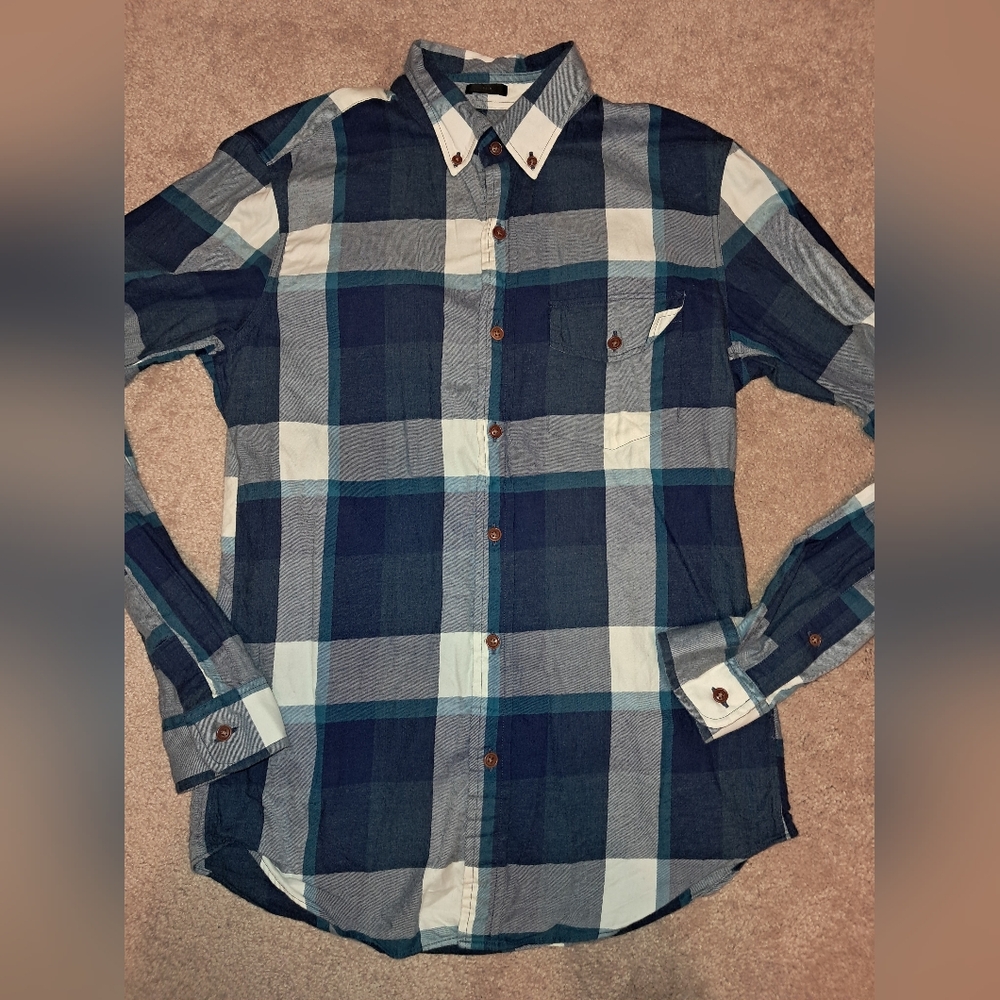 J Crew mens blue plaid button down slim fit long sleeve shirt, size small